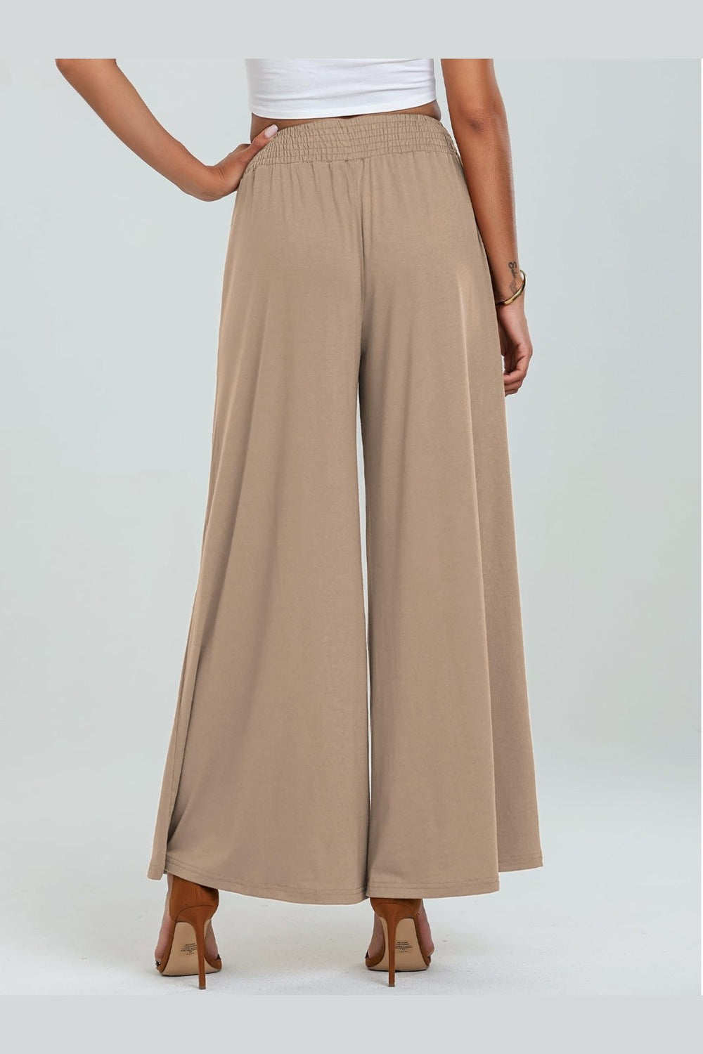 Pocketed Elastic Waist Wide Leg Pants - Pants - FITGGINS