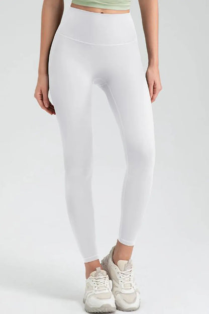 Wide Waistband High-Rise Sports Leggings White Fitggins