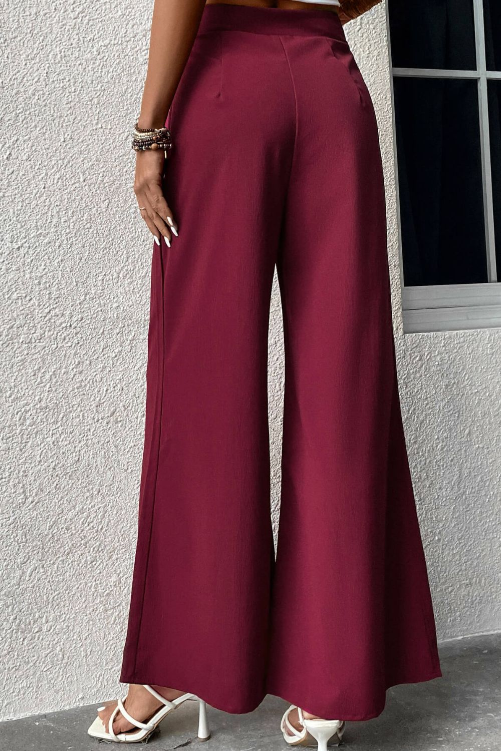 Perfee Tie Front Wide Leg Pants - Pants - FITGGINS