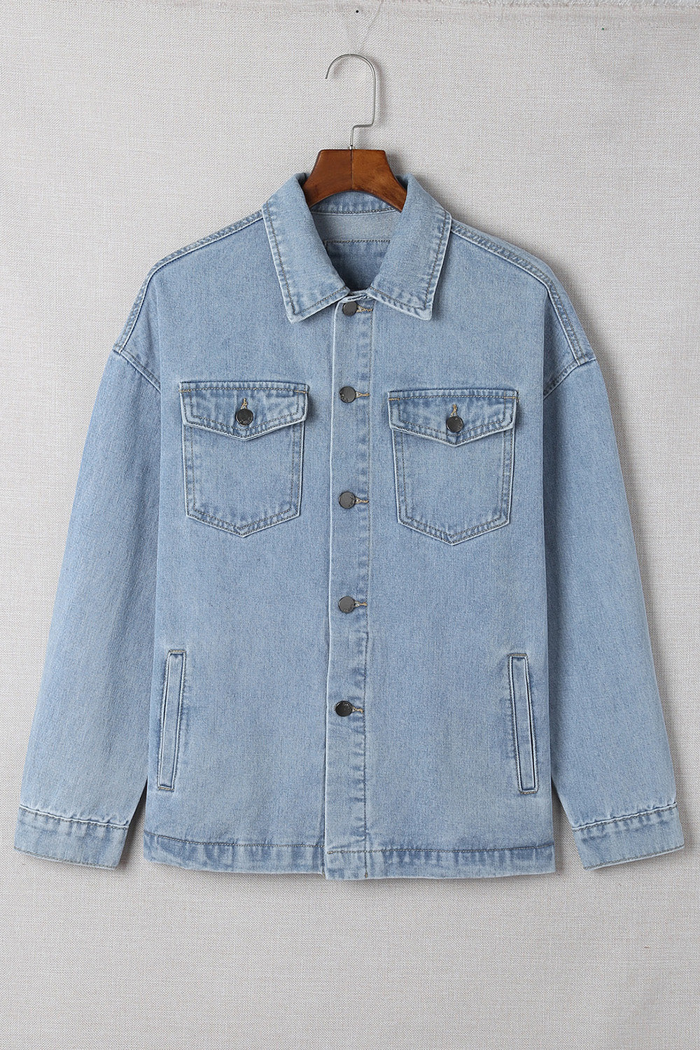 Button Down Collared Denim Jacket - Denim Jackets - FITGGINS