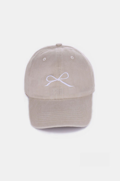 Zenana Bow Embroidered Washed Cotton Caps - Hats - FITGGINS