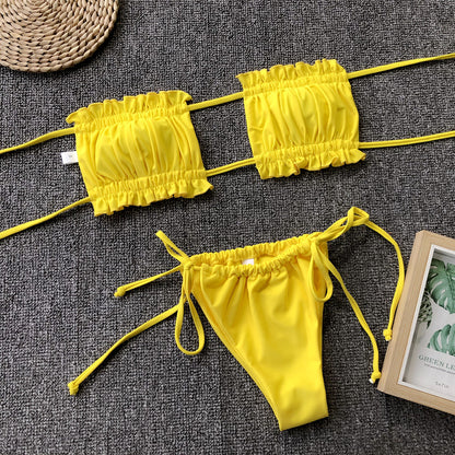 Frill Trim Ruched Bikini Set Fitggins