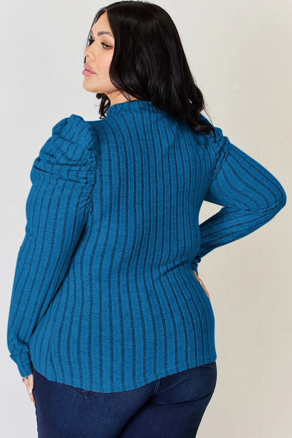 Basic Bae Full Size Ribbed Mock Neck Puff Sleeve T-Shirt Fitggins