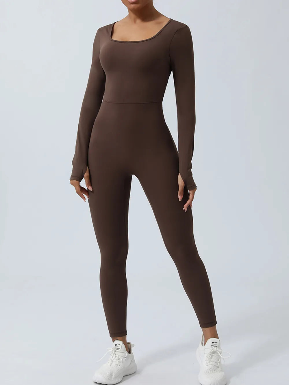 Twisted Backless Long Sleeve Jumpsuit Chocolate Fitggins