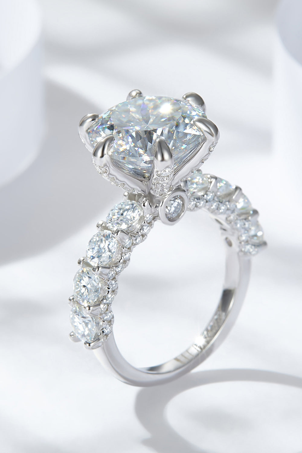 3-Carat Moissanite Platinum-Plated Side Stone Ring - Rings - FITGGINS