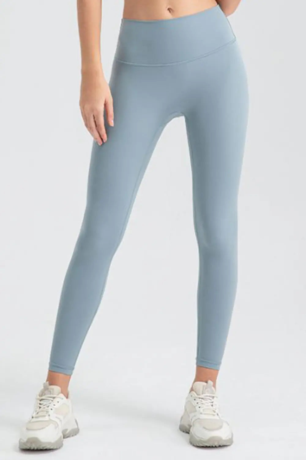 Wide Waistband Sport Leggings Misty Blue Fitggins