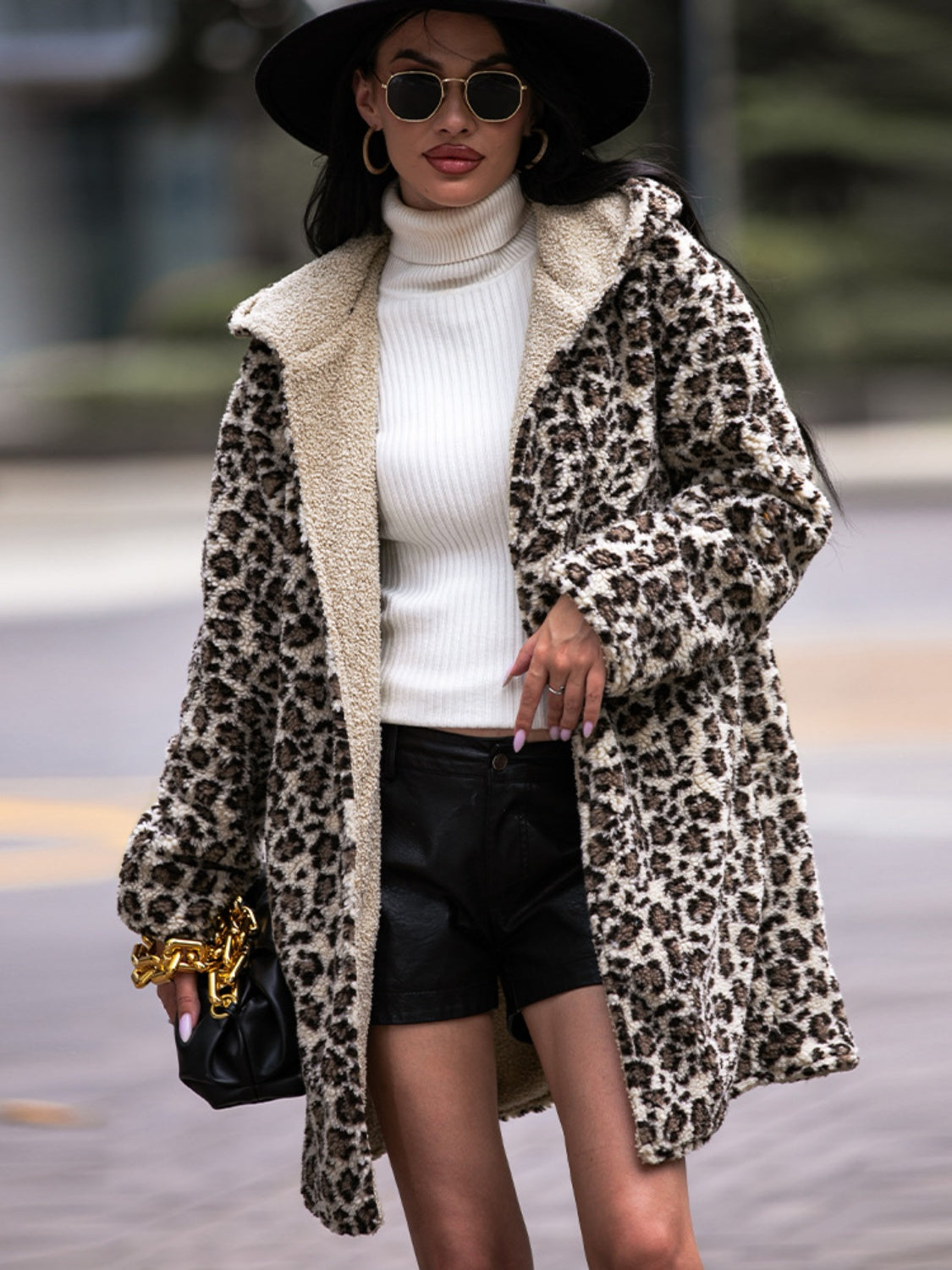 Shiny Leopard Print Hooded Teddy Coat Fitggins