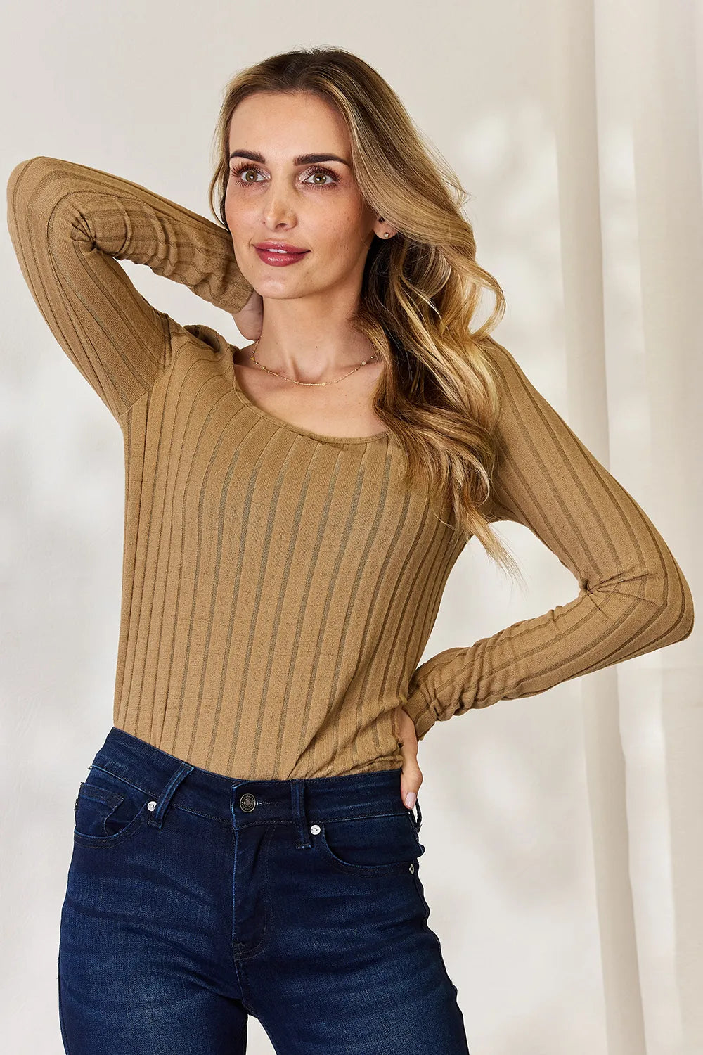 Basic Bae Full Size Ribbed Long Sleeve T-Shirt Fitggins