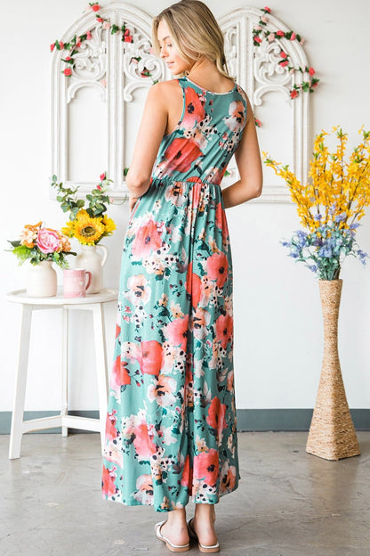 Floral Sleeveless Maxi Dress with Pockets - Casual & Maxi Dresses - FITGGINS