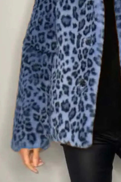 Full-Size Leopard Furry Collared Long-Sleeve Coat Fitggins