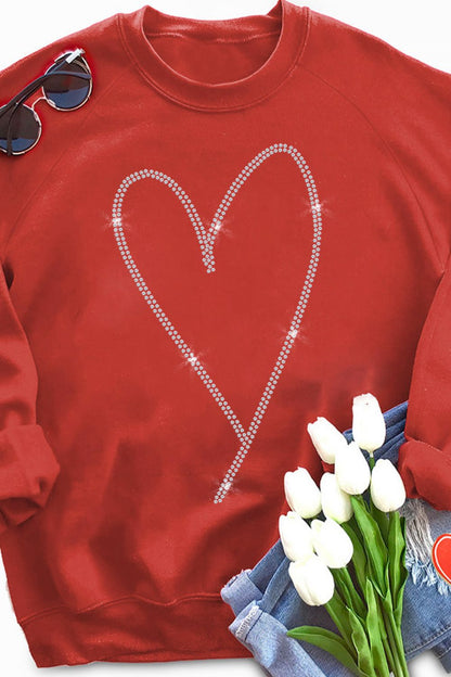 Valentine's Day Rhinestone Heart Long Sleeve Sweatshirt - Sweatshirts & Hoodies - FITGGINS