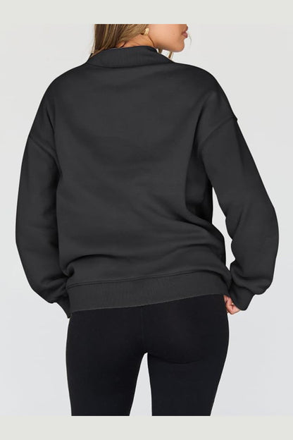 Mock Neck Drop Shoulder Long Sleeve Sweatshirt - Sweatshirts & Hoodies - FITGGINS