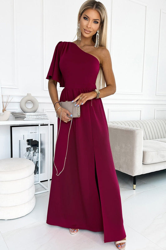 One shoulder Flutter sleeves Slit Dress - Cocktail Dresses - FITGGINS