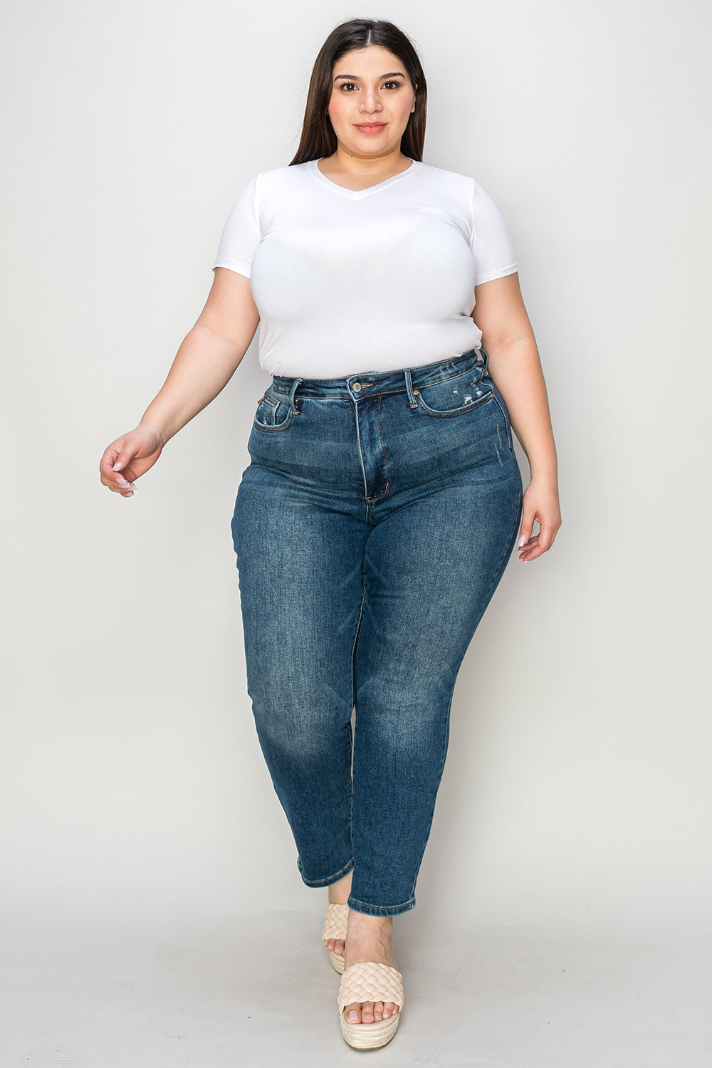 Judy Blue Full Size Tummy Control High Waist Slim Jeans - Jeans - FITGGINS