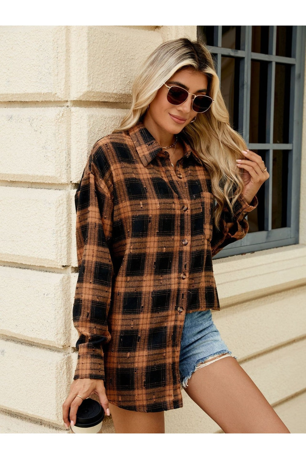 Plaid Button Up Long Sleeve Shirt - Shirts - FITGGINS