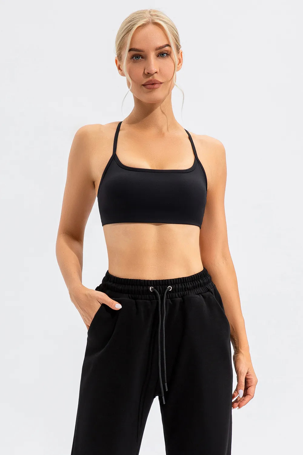 Crisscross Spaghetti Strap Active Cami Black Fitggins