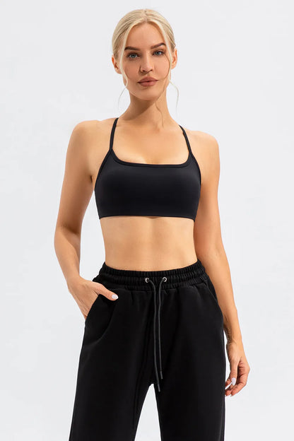Crisscross Spaghetti Strap Active Cami Black Fitggins