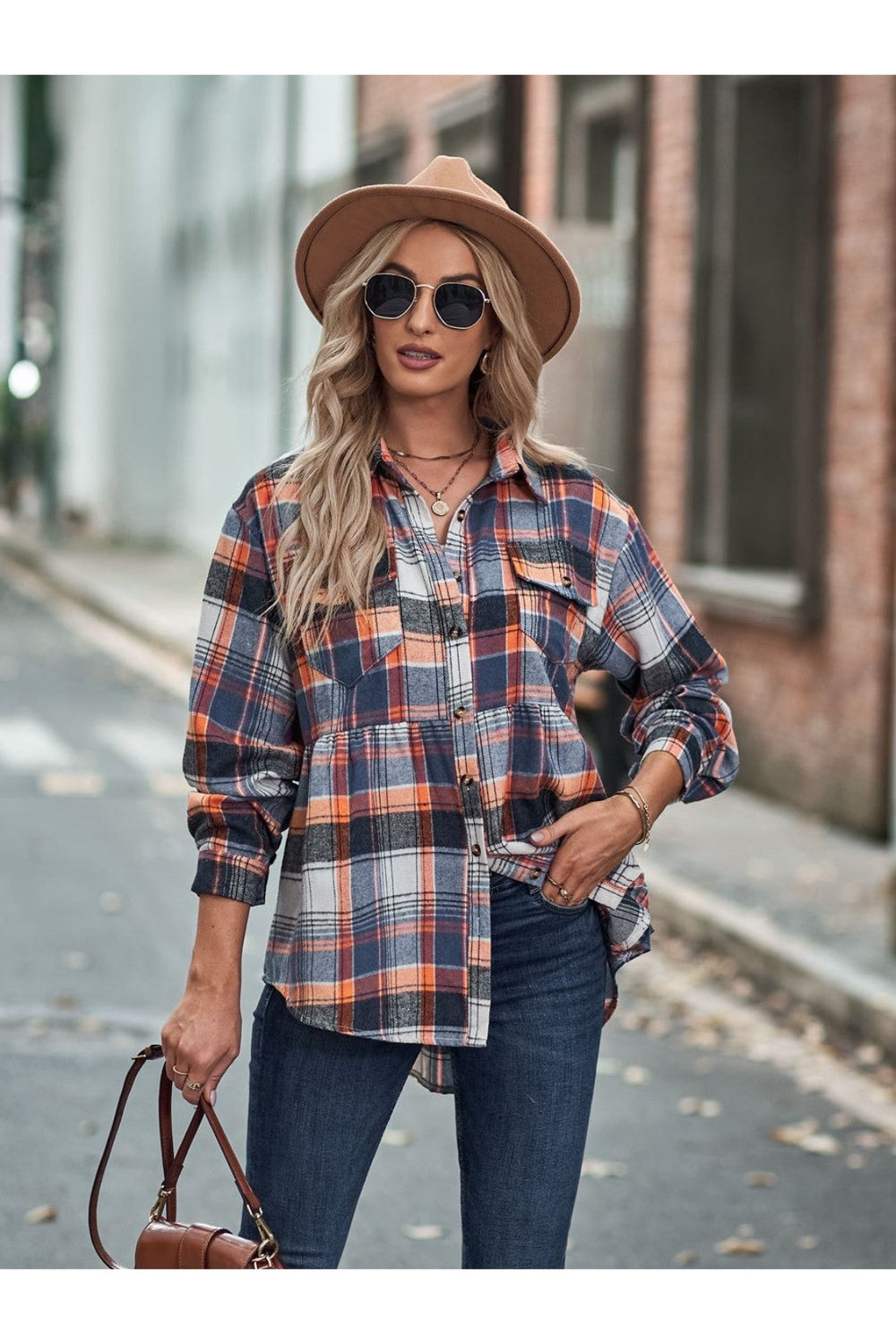 Plaid Button Up Dropped Shoulder Shirt - Shirts - FITGGINS