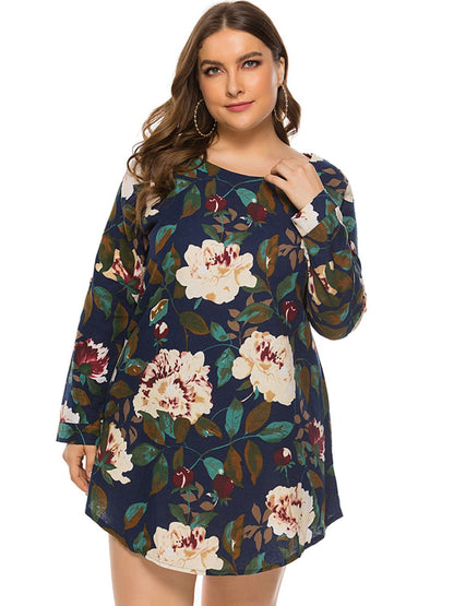 Full Size Floral Long Sleeve Mini Dress Fitggins