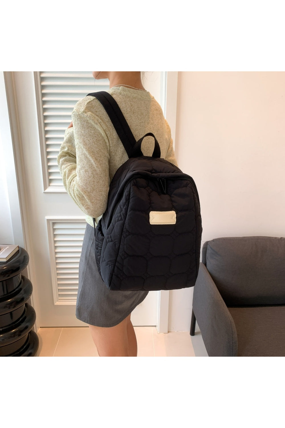 Quilted Polyester Backpack Bag - Handbag - FITGGINS