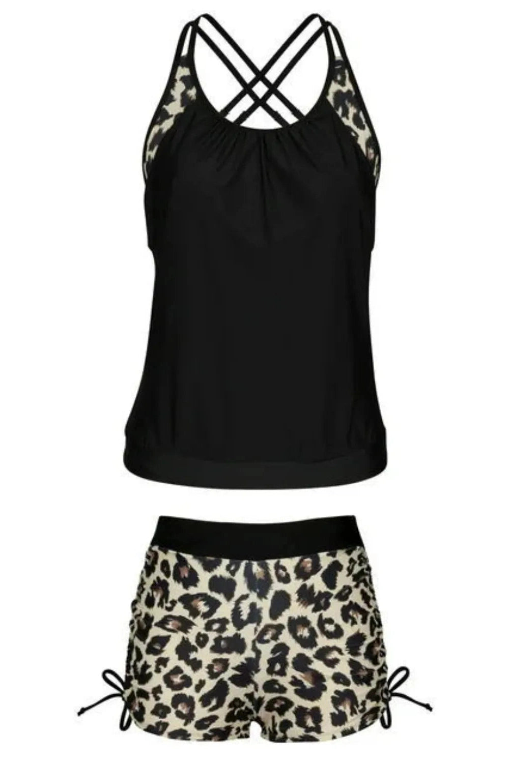 Playful Crisscross Leopard Scoop Neck Two-Piece Swim Set Fitggins