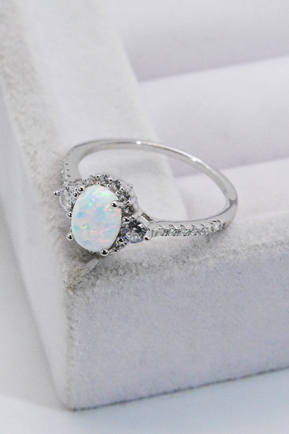 925 Sterling Silver Platinum-Plated Opal Ring - Rings - FITGGINS