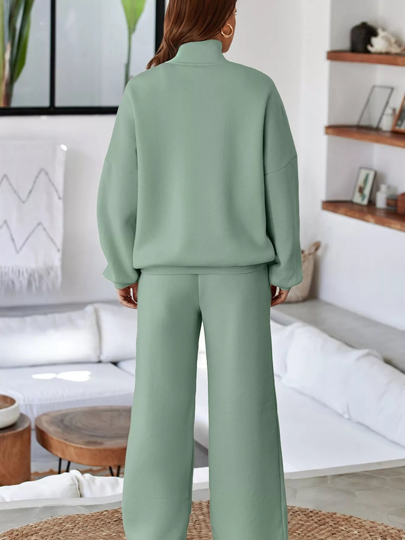 Drop Shoulder Zip Up Jacket and Drawstring Pants Active 2pcs Set Fitggins