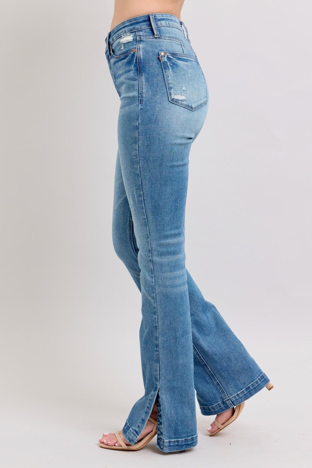 Judy Blue HW Tummy Control Vintage Wash Side Slit Slim Boot Jeans - Jeans - FITGGINS