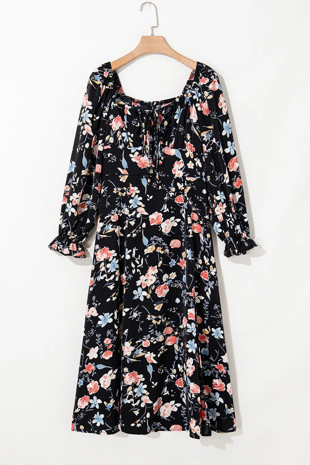 Floral Print Flounce Sleeve Midi Dress Fitggins