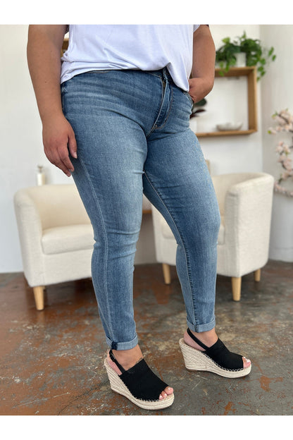 Judy Blue Full Size Cuffed Hem Slim Jeans - Jeans - FITGGINS