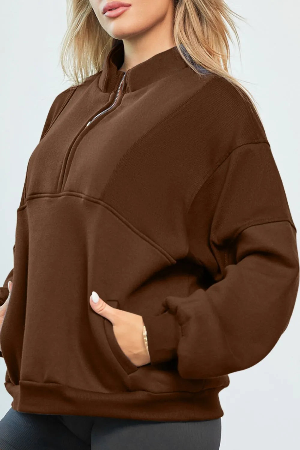 Half Zip Drop Shoulder Long Sleeve Sweatshirt Fitggins