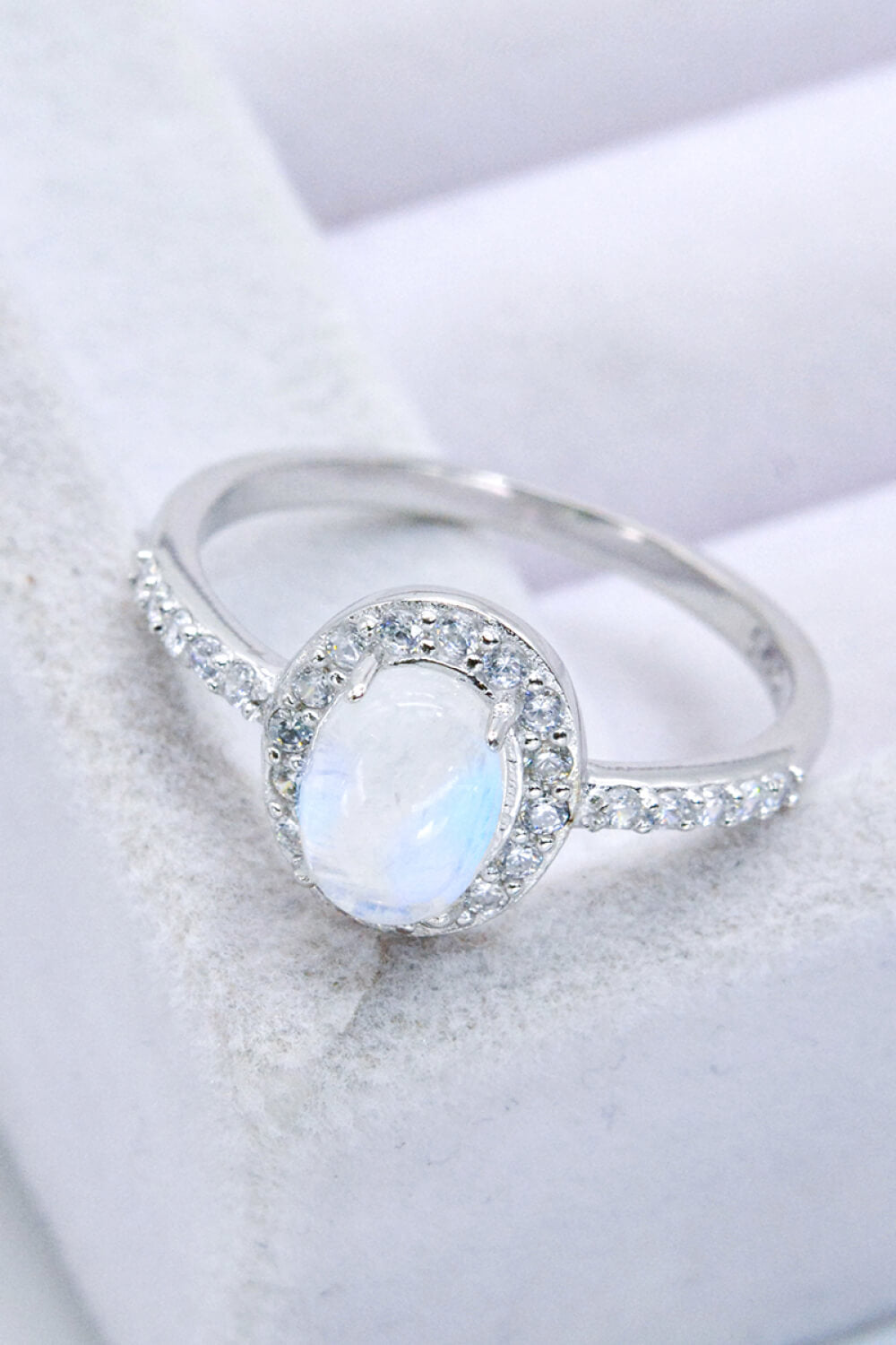 925 Sterling Silver Natural Moonstone Halo Ring - Rings - FITGGINS