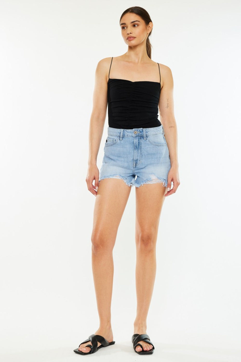 Kancan Raw Hem Distressed High Waist Denim Shorts - Denim Shorts - FITGGINS