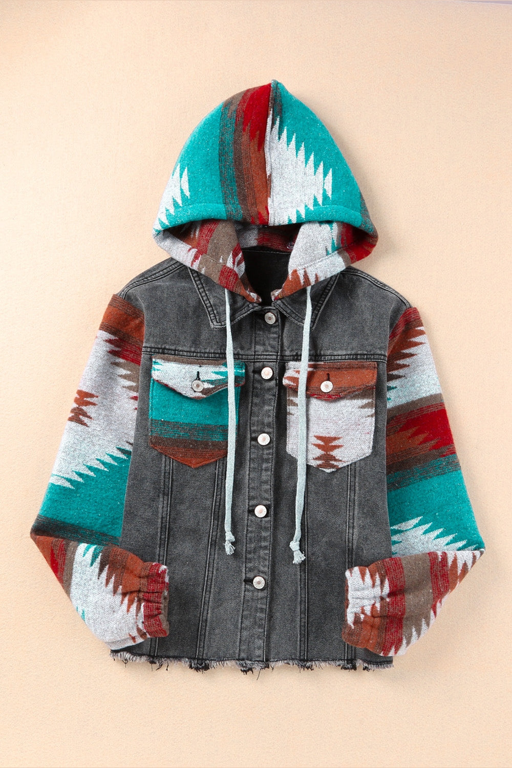 Drawstring Hooded Pocketed Denim Jacket - Denim Jackets - FITGGINS