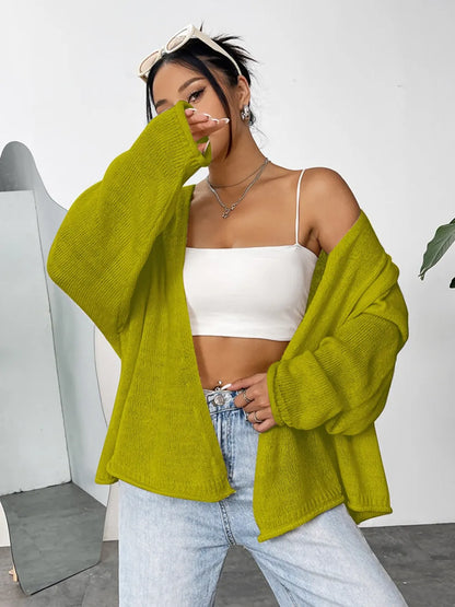 Open Front Dropped Shoulder Cardigan Yellow-Green Fitggins