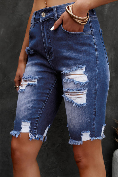 Distressed Frayed Hem Denim Bermuda Shorts Fitggins