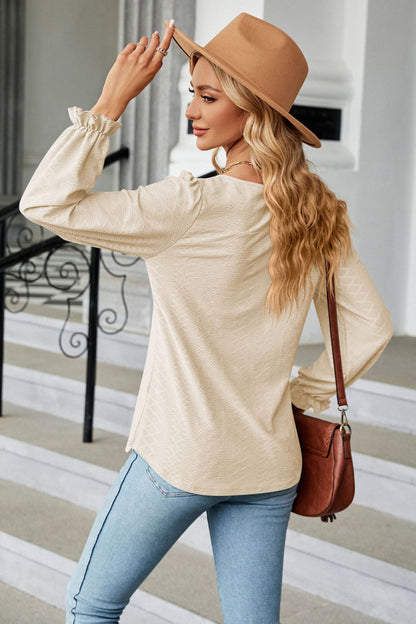 Round Neck Flounce Sleeve Blouse Fitggins