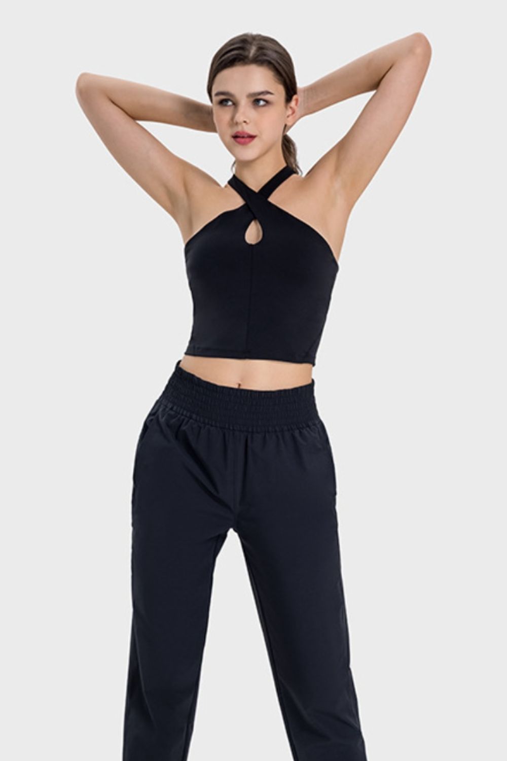 Millennia Crisscross Grecian Neck Active Cami - Crop Tops & Tank Tops - FITGGINS