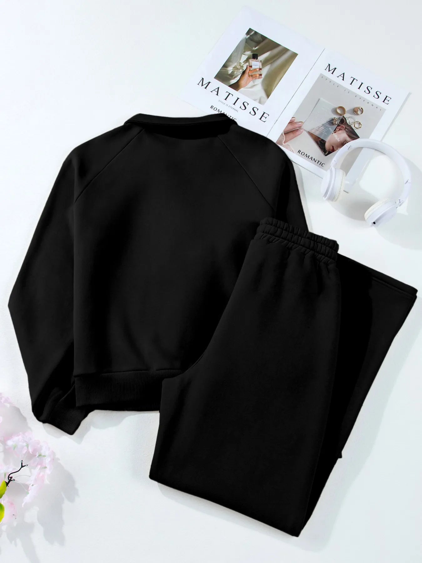 Collared Sweatshirt and High Waist Pants Active Set Fitggins