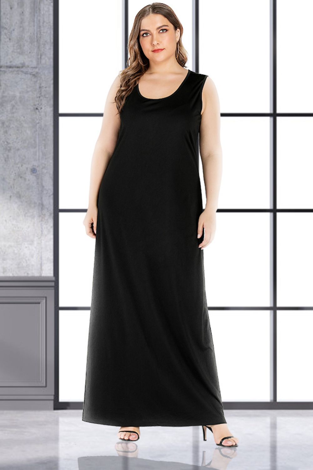 Plus Size Scoop Neck Maxi Tank Dress Fitggins