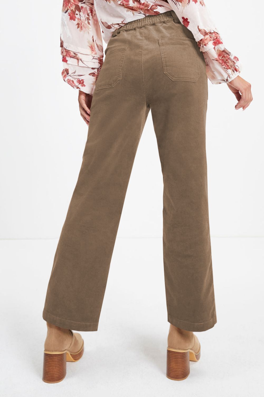 Half Elastic Waist Straight Pants - Pants - FITGGINS