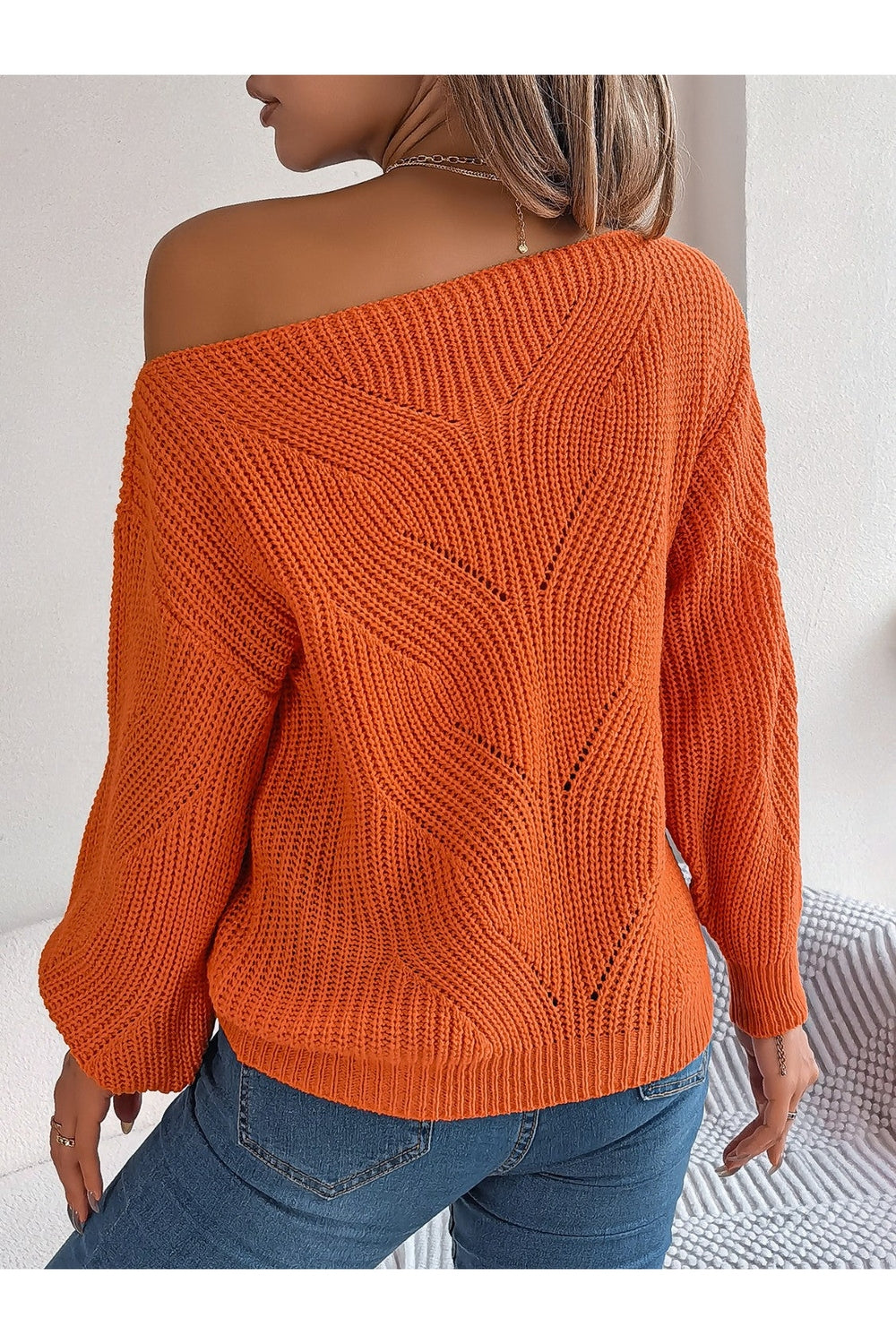 Openwork Long Sleeve Sweater - Pullover Sweaters - FITGGINS