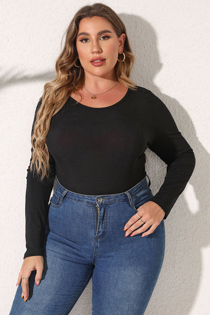 Plus Size Round Neck Long Sleeve Bodysuit - Bodysuit - FITGGINS