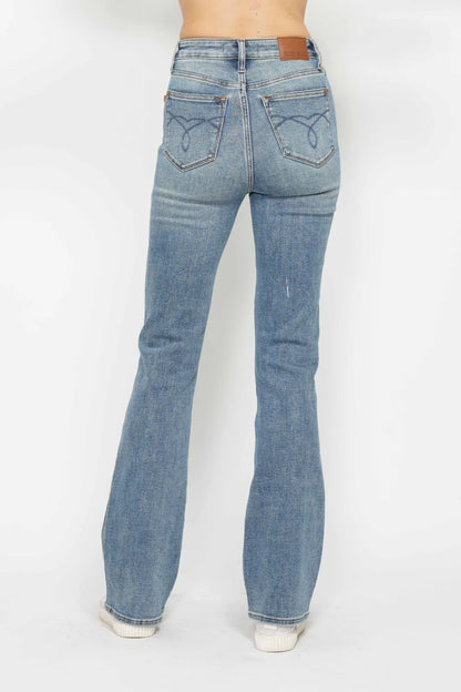 Judy Blue Full Size Tummy Control Back Embroidered Pocketed Bootcut Jeans Plus Size Fitggins