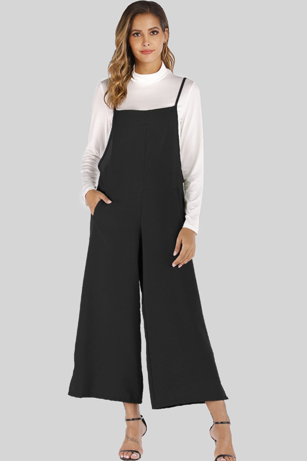 Full Size Cropped Wide Leg Overalls with Pockets - Pants - FITGGINS