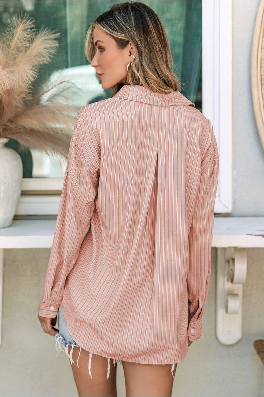 Striped Button Up Long Sleeve Shirt - Shirts - FITGGINS