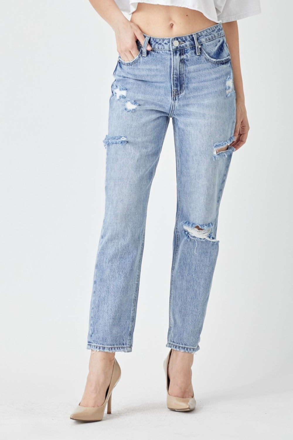 RISEN Distressed Slim Cropped Jeans - Jeans - FITGGINS