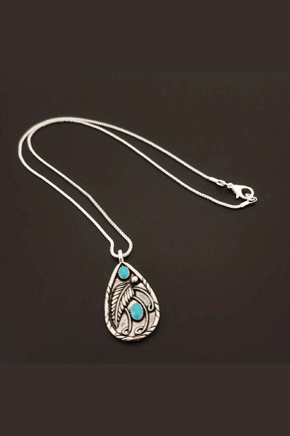 Alloy Artificial Turquoise Teardrop Pendant Necklace - Necklaces - FITGGINS