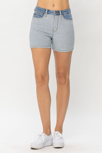 Judy Blue Full Size Color Block Denim Shorts - Denim Shorts - FITGGINS