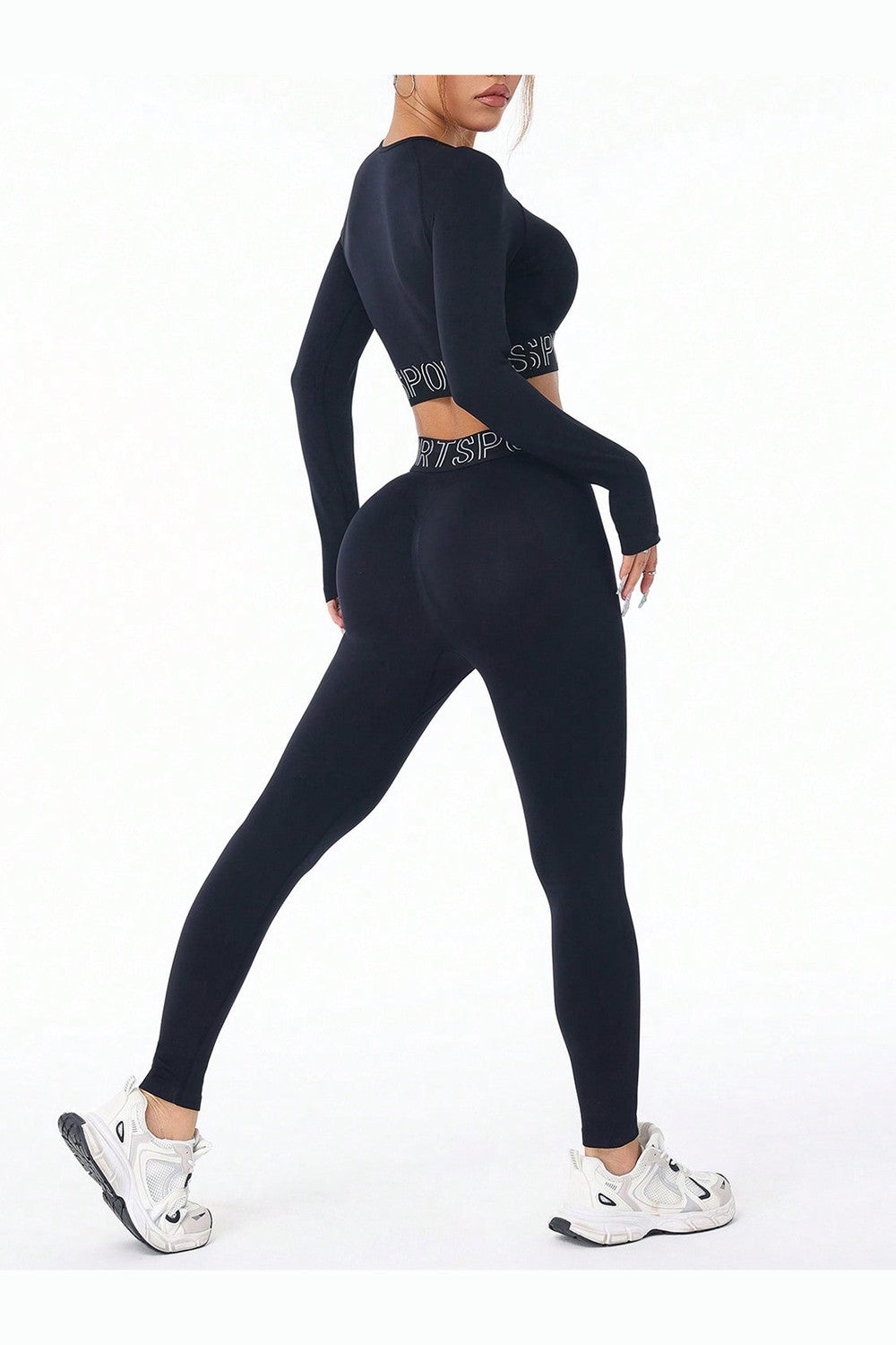 Letter Print Round Neck Long Sleeve Top and Leggings Active Set - Active Set - FITGGINS